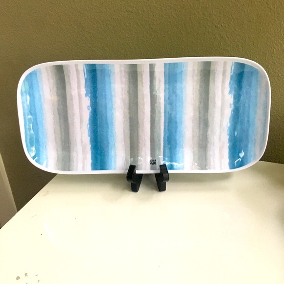 Scott Living Watercolor Stripe Tray - Oversized Blue Gray White - Home Decor NWT - Picture 4 of 5